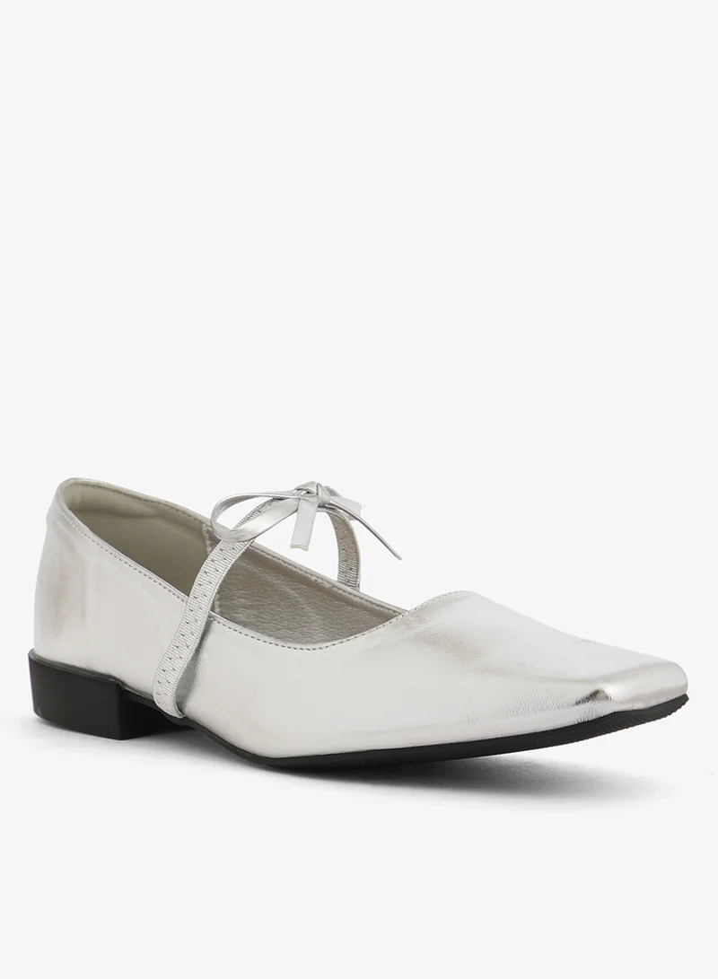 ايلا Ballet Flats Metallic Silver With Bow Strap